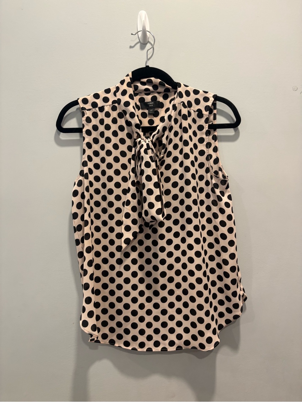Sleeveless Polka Dot Tie-Neck Blouse - Black/Blush - Picture 2 of 2